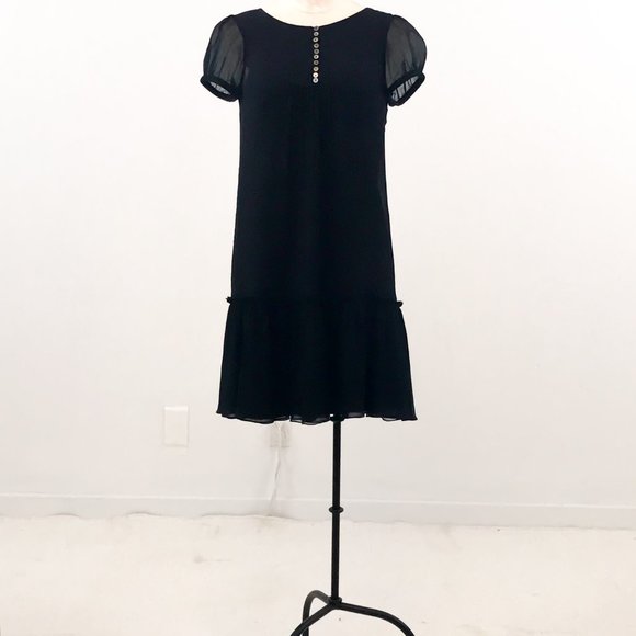 Vintage 90s XS Silk Sheer Babydoll Dress Black - Picture 3 of 11